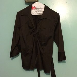 H&M Side Tie 3/4 sleeve Brown Blouse Size 14